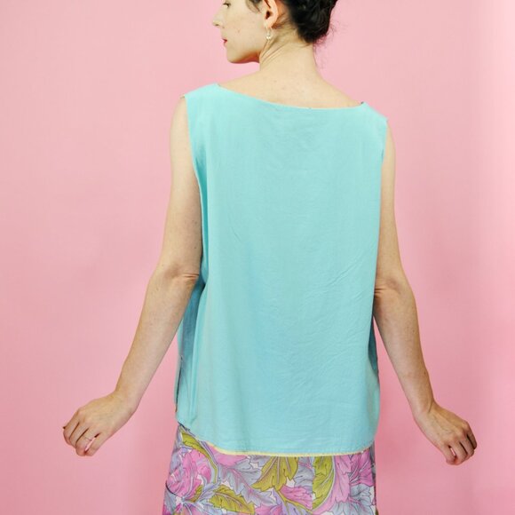 Vintage Silk Reversible Green and Blue Sleeveless Top 90s Y2k - Picture 7 of 17